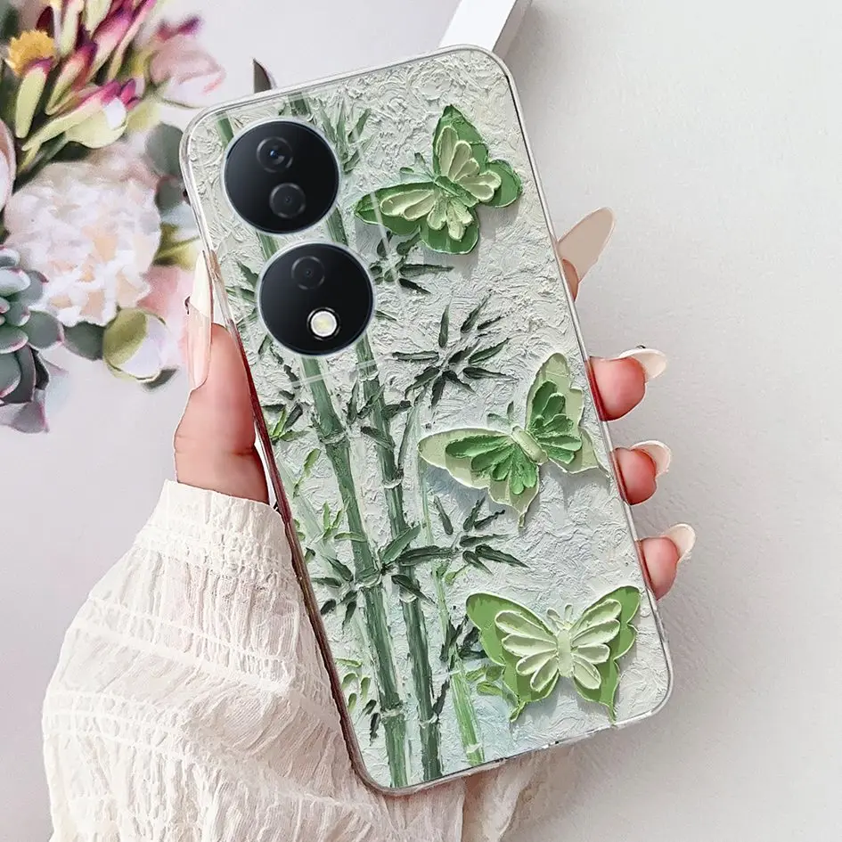 Colorful Flower Clear Silicone Phone Case for Honor X7b and Honor 90