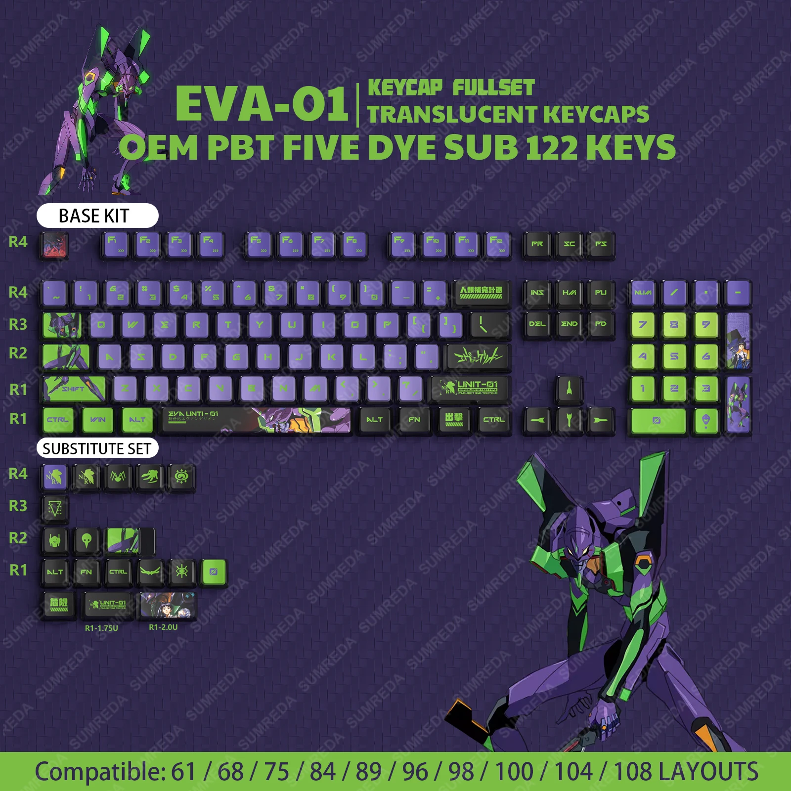 Asuka Desenhos Animados Keycaps Pbt Dye Sub Pudim Perfil Oem Keycaps Translúcidos Retroiluminados para Rainy75 Sugar65 Hi75 Hi8 Lucky65 - Imagem 5