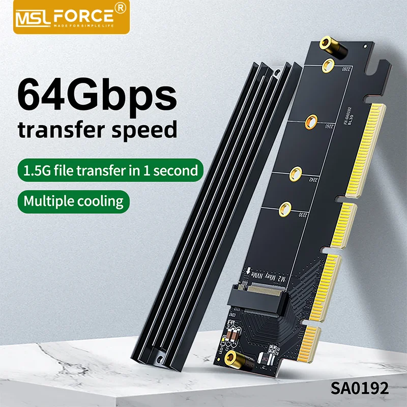 M2 NVMe SSD to PCI-e x16 Adapter Board Support 2280/2260/2242/2230 with Heatsink Cover M.2 NVMe SSD M-key Extension Card