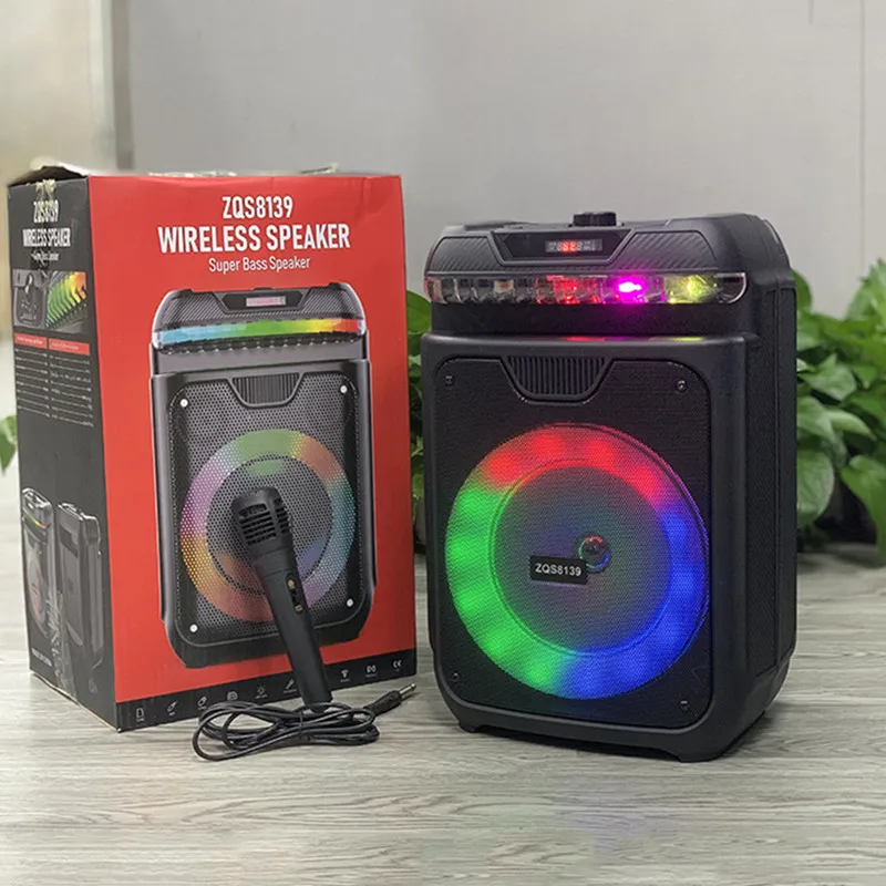 

ZQS-8139 многофункциональные портативные высокомощные Bluetooth-колонки с RGB-подсветкой, семейная уличная Беспроводная машина для караоке