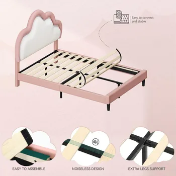 Queen Size Upholstered Bed with LED Smart Features and Adjustable Cloud Headboard, Platform Bed Frame 6