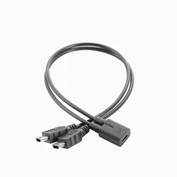Dual USB Converter Charging Cable - Mini USB Female to Mini USB & Micro USB Male, 30CM Y Splitter (Black)