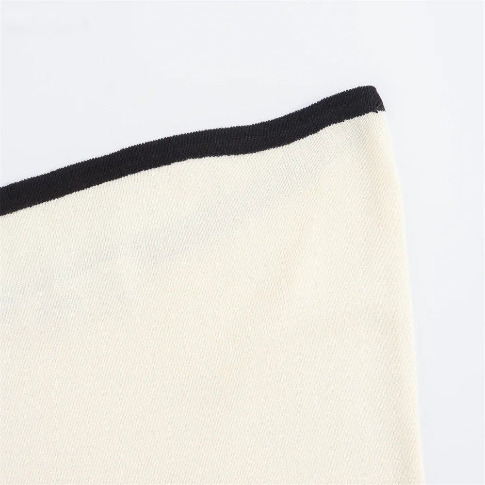 Fashion Slim Knitted Tube Top Dress Woman Contrast Color Splice Sleeveless Mini Dress Sexy Elegant Beach Holiday Dresses
