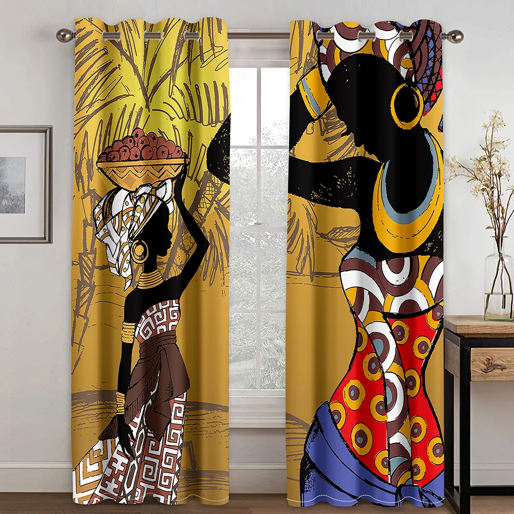 Antikové egypta africký retro černá abstraktní umění 2 kousky svobodné doprava hubený okno drapes záclona pro žití pokoj ložnice dekorace