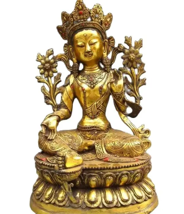 

19"Tibetan Bronze Gild Lotus Flower Green TaRa Guan Yin Kwan-yin Buddha Statue 47CM