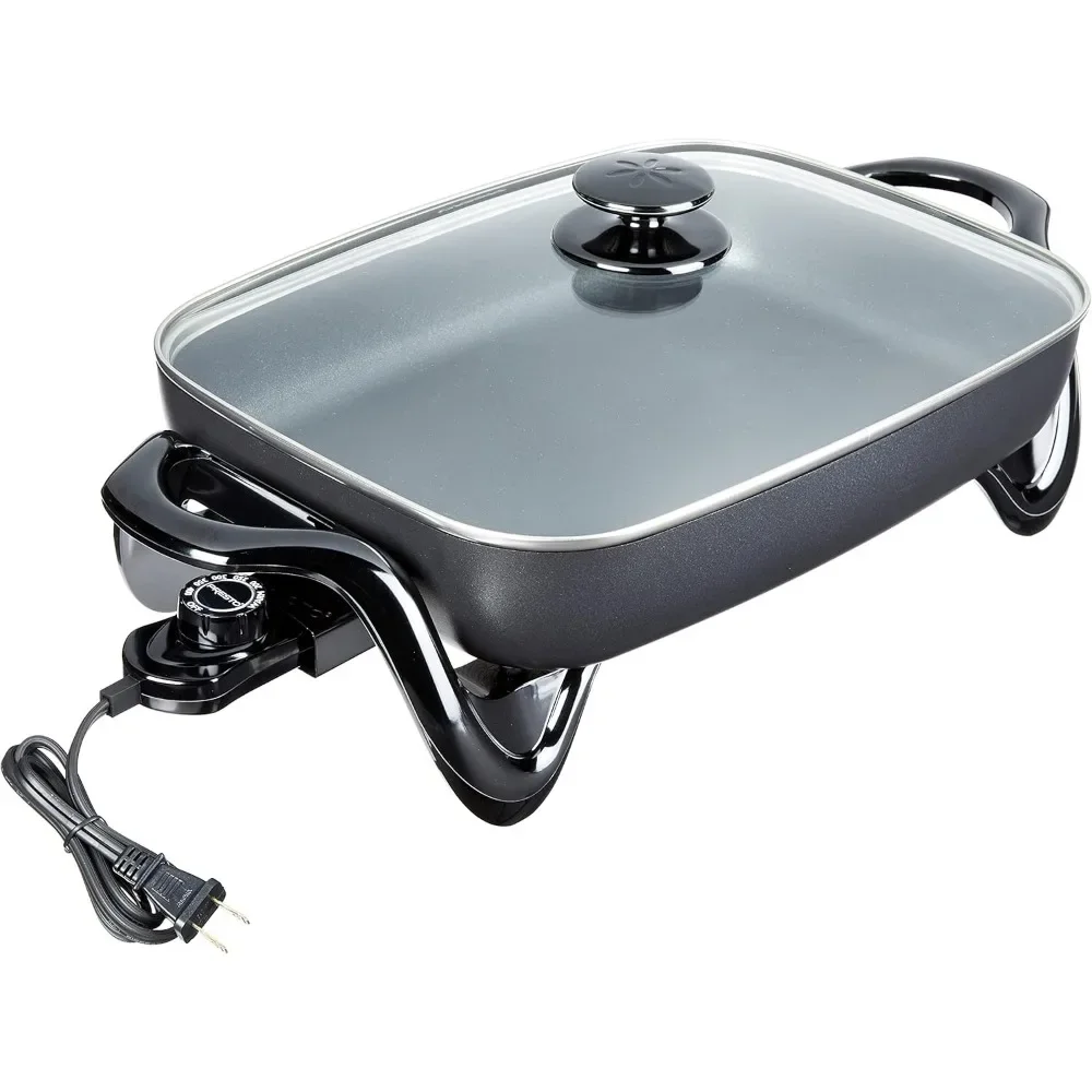 16-Inch Electric Skillet with Glass Cover,Tempered glass cover with stay-cool handle,Doubles as a buffet server. 6