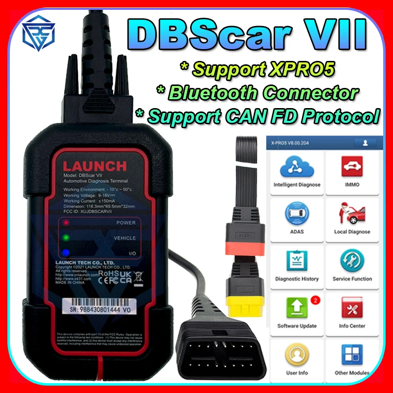 

Launch X431 DBScar VII 7 DBScar7 Bluetooth Connector Code Scanner Support CANFD CAN FD DOIP Protocol for XPRO5 /Prodiag /DZ/XD