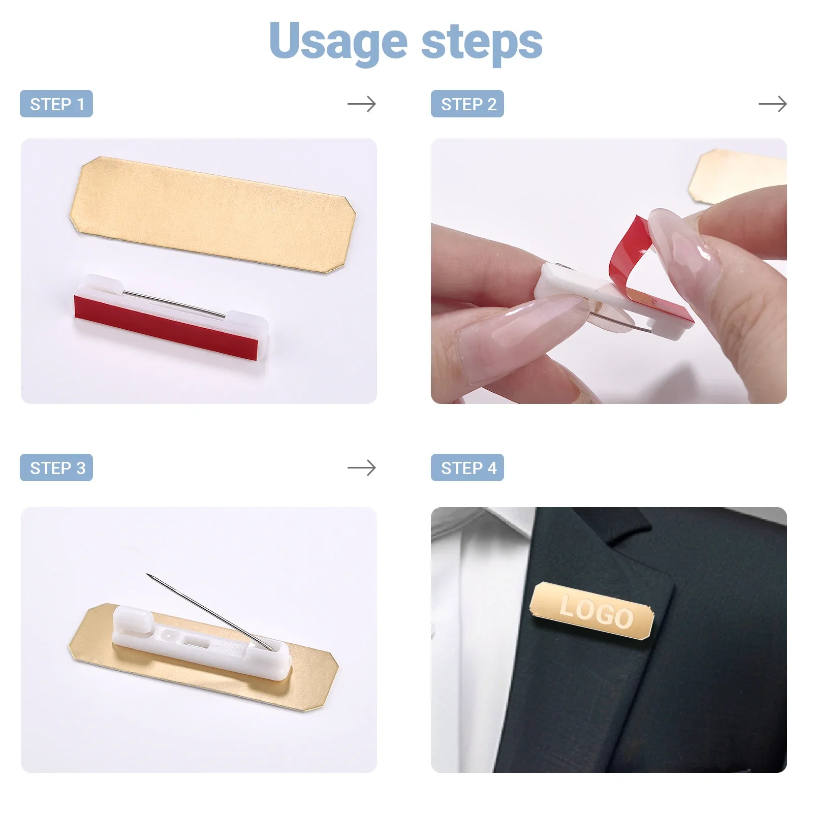 20개 흰색 검정색 안전 브로치 핀 바 배지, 접착식 뒷면 포함, DIY 수제 라벨, ID 카드, 네임 태그, 공예 재료용