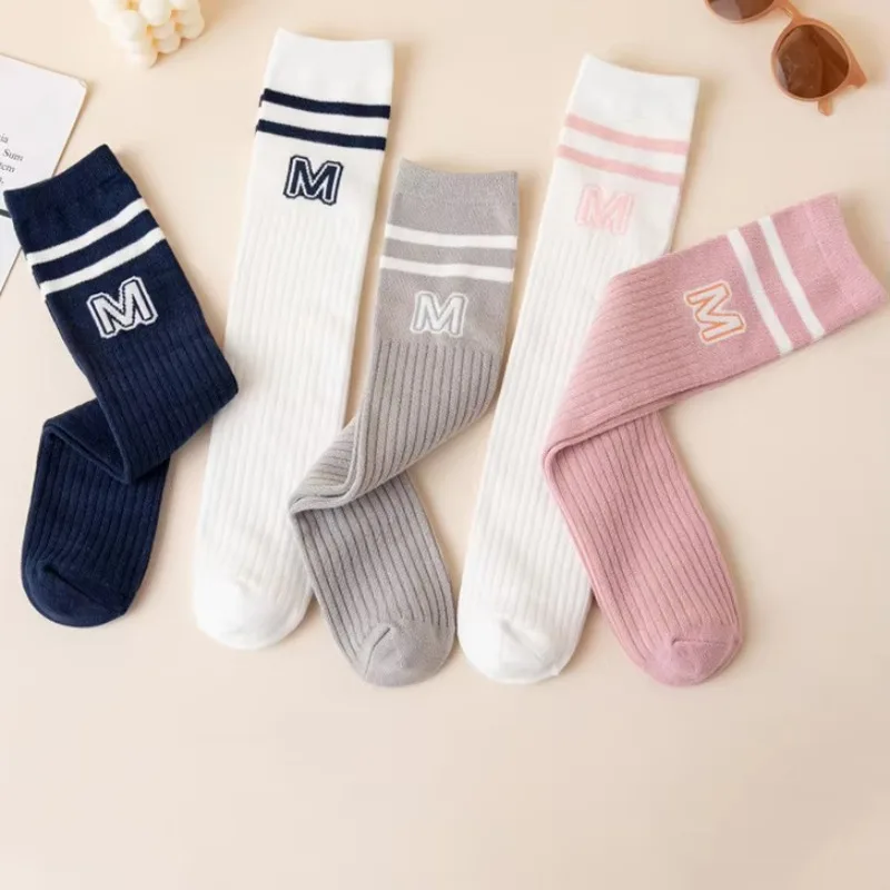 Kids Boys Girls School Socks Letter M Knee High Long Stockings for Toddler Stocking Children Spring Autumn Cotton Soft Sock