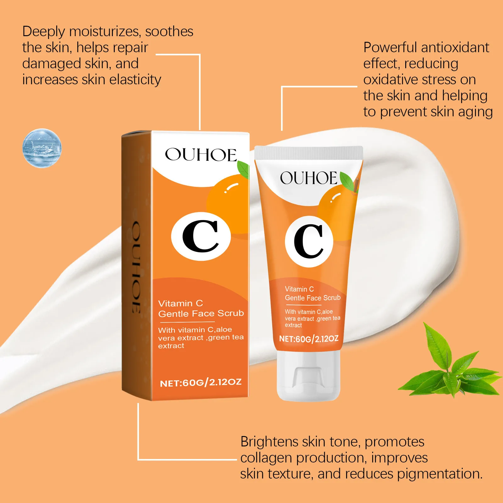 Vitamin C Facial Cleanser Shrink Pores Oil Control Brightening Cleansing Moisturizing Peeling Face Scrub Exfoliating Skin Care 4