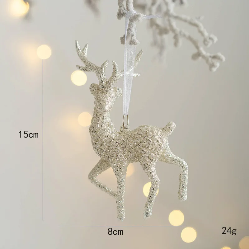 Christmas Tree Hanging Pendants Glitter Small Xmas Deer Oranments Xmas Elk Merry Christmas Decor Happy New Year White Deer christmas decorations