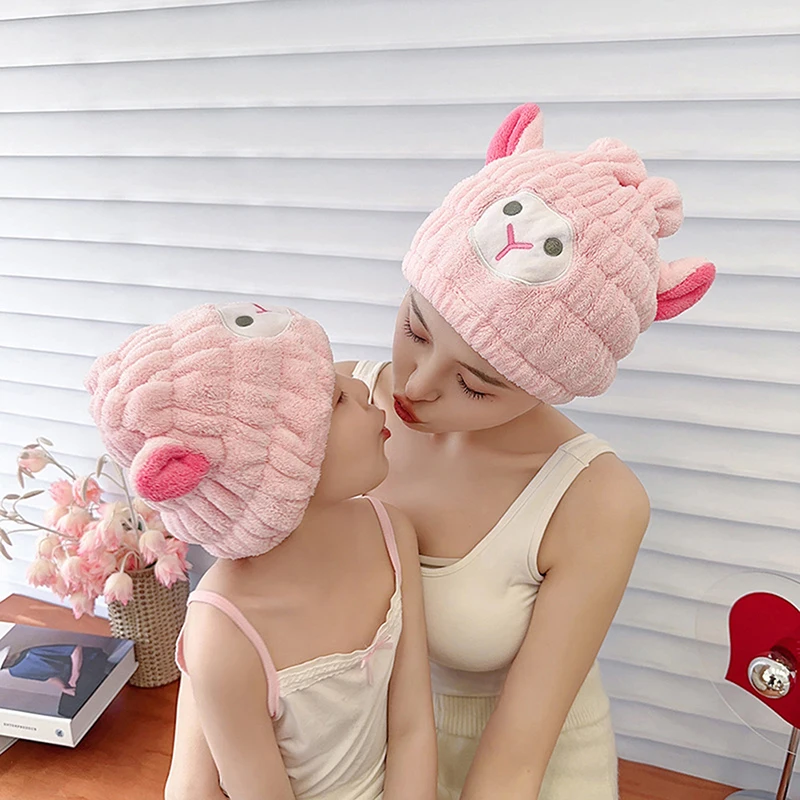 Shower Cap 1pcs Cartoon Cute Animal Shower Cap Microfiber Hair Turban Quickly Dry Hair Hat Wrapped Towel Bathing Shower Cap Bathroom shower cap