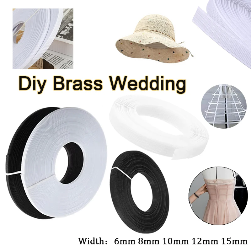 6-15mm White/Black Polyester Boning Crafts & Corset Plastic Boning Sewing For Making Wedding Dress Caps Bone Support 5M Length