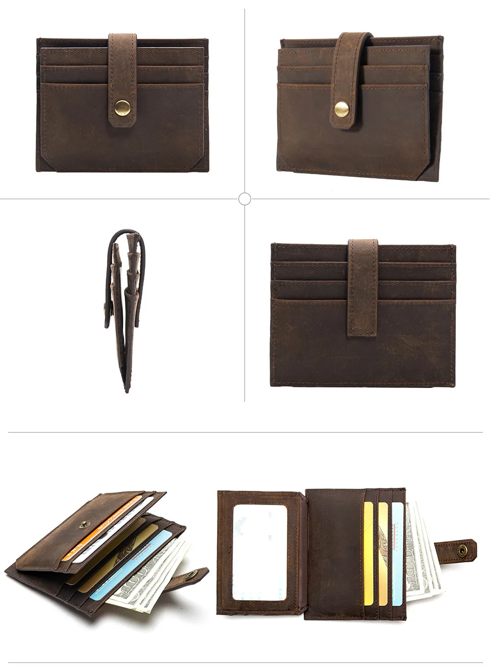 RFID Anti-Magnetic Retro Crazy Horse Leather Card Bag New Ultra-Thin Men's Buckle Multi-Card Position Leather Card Case