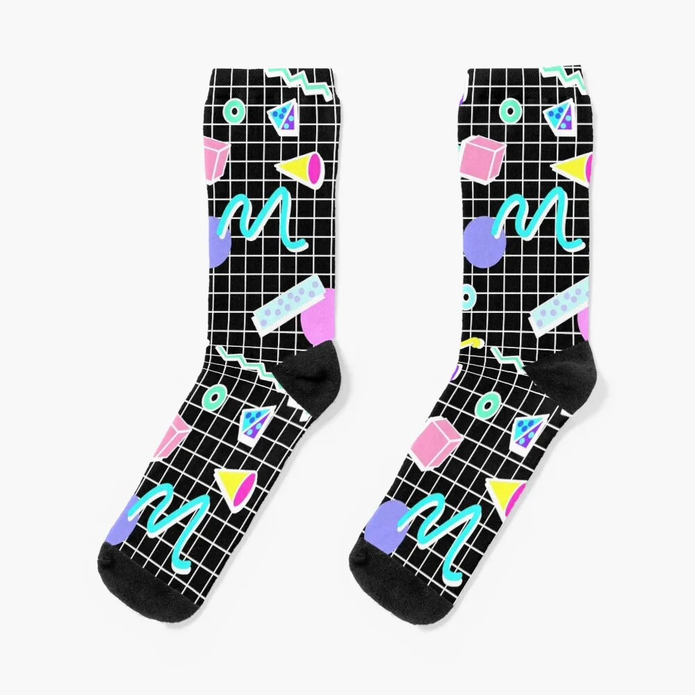 80s Retro Party Grid Design (Black BG) Socks funny sock Non-slip New year's Man Socks Women's