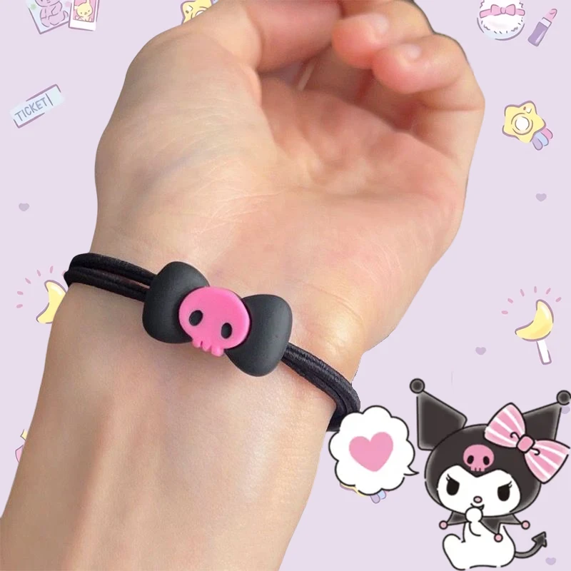 

Kawaii Kuromi Hair Bands Anime Y2K Sanrio Cartoon Cute Bow Tie Rubber Band Head Rope Girls Accessories Christmas Gifts Toys