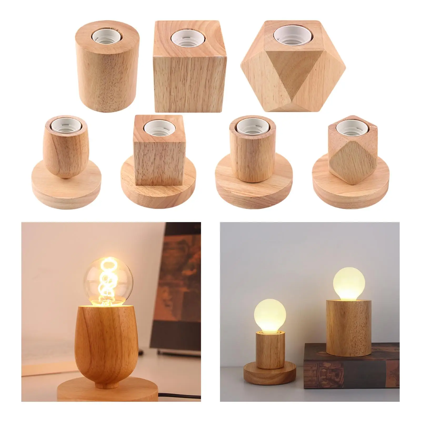 Retro Style Wood Table Lamp E27 Socket Desk Lamp Base Holder Bedside Lamp Decor Wooden Base Table Light