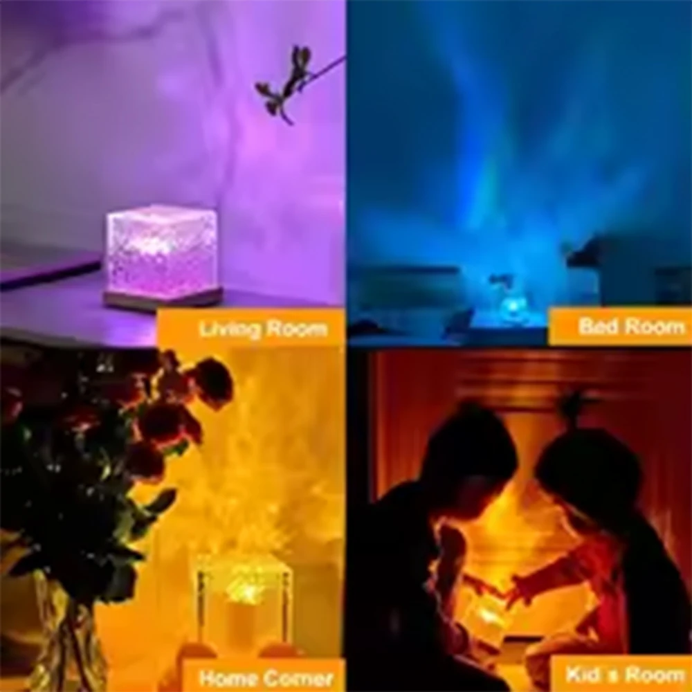 홈피쉬 RGB 16색 무드등 리모컨 포함 오션 웨이브 오로라 프로젝터 충전식 테이블 램프 (가정 침실 장식용)
