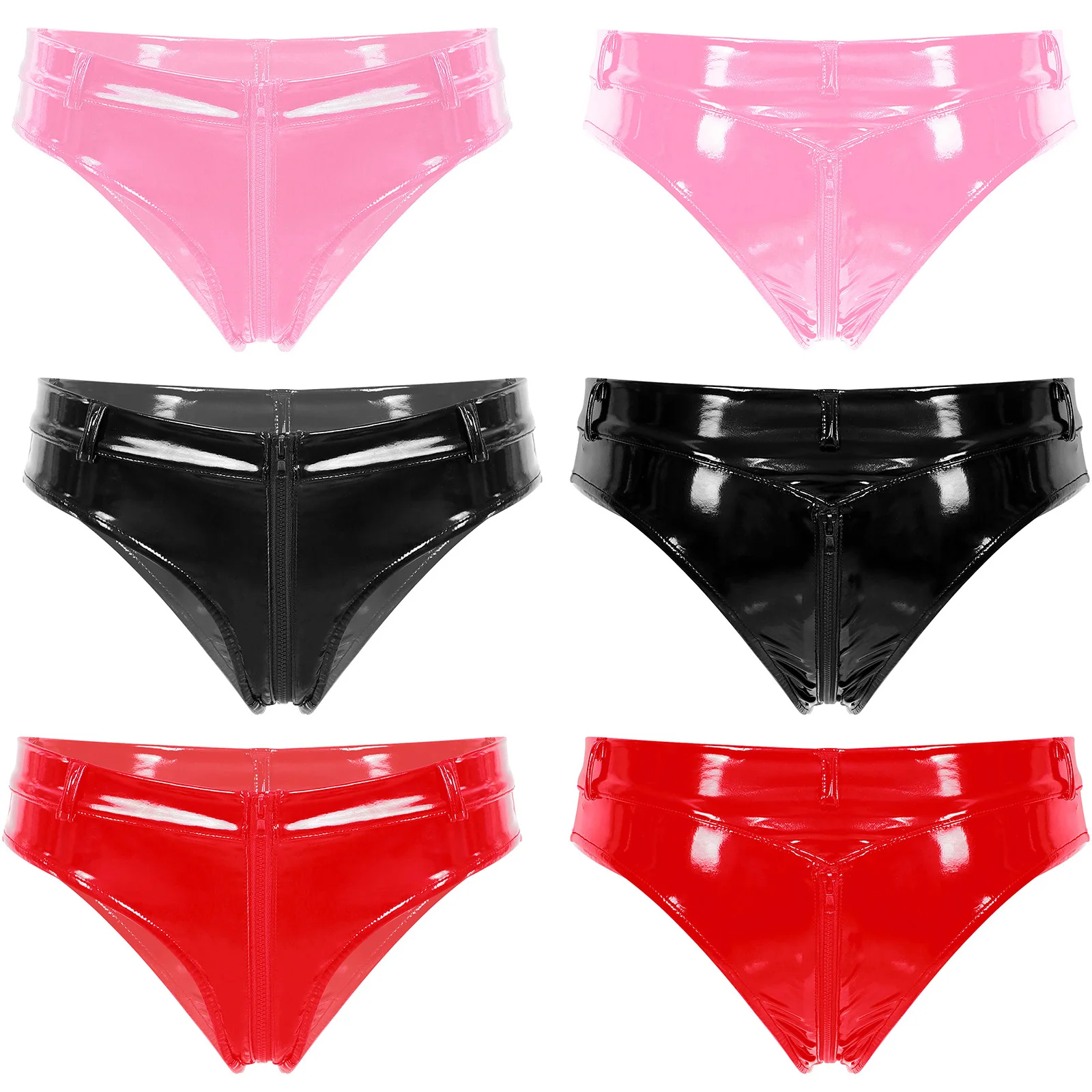 Womens Sexy Patent Leather Briefs Panties Wet Look Zipper Crotch Booty  Shorts Underwear Hot Pants Pole Dance Clubwear