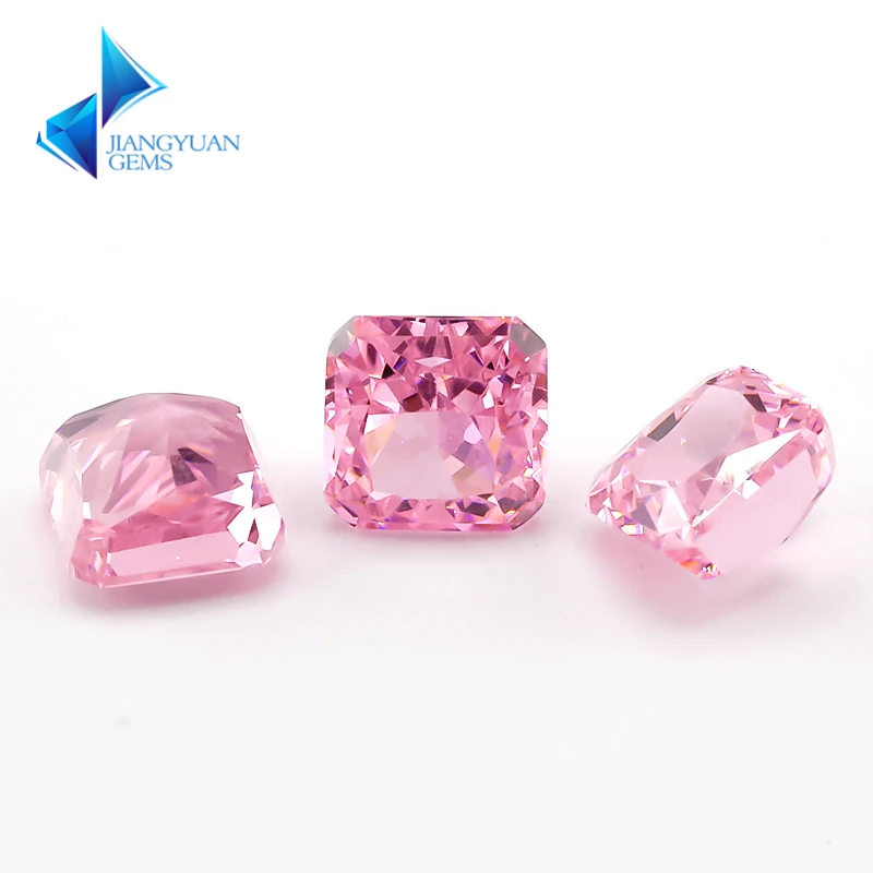 

JIANGYUANGEMS 02#Pink Square Octangle Radiant Crushed Ice Cut Cubic Zirconia Stone 5A 5x5mm Zircon Loose CZ Synthetic Gemstone