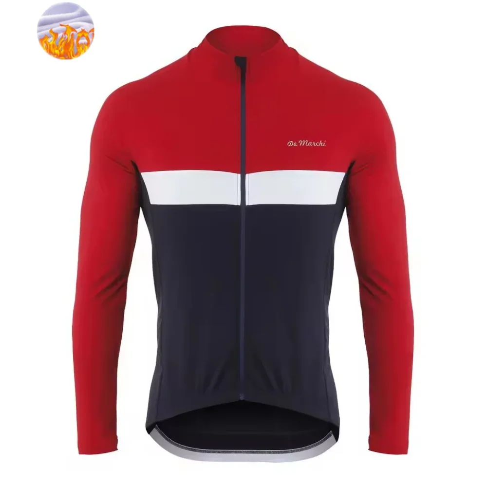 De Marchi Winter Men's Long Sleeve Thermal Fleece Warm Cycling Jackets Ropa Ciclismo Maillot New Pro Team Bicycle Jersey Apparel