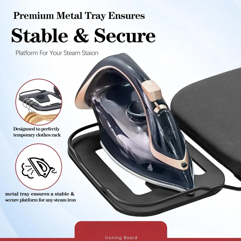 Ironing Board, Metal Panel Iron Board |43" X 13" W/with Iron Rest | Full Metal Construction| Height Adjustable 3