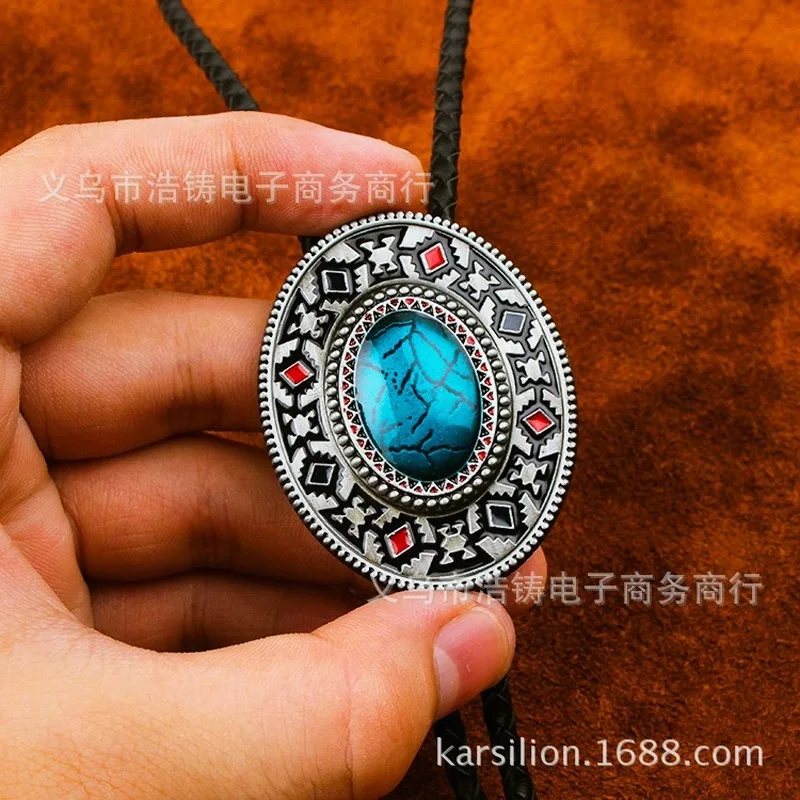 

Western Cowboy man Bolo Tie Vintage Indian Necklace Leather Long fashion Sweater Chain Pendant Kravat Bola Tie Males Accessories