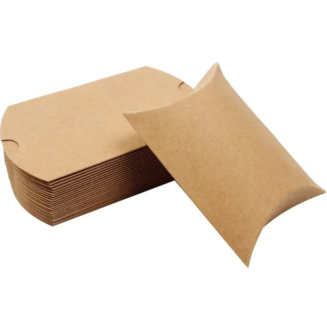 Boîte d'oreiller en papier Kraft 50 pièces, boîtes à bonbons cadeaux pour fête de mariage, fournitures de fête d'anniversaire à domicile, sacs en papier pour cadeaux 2
