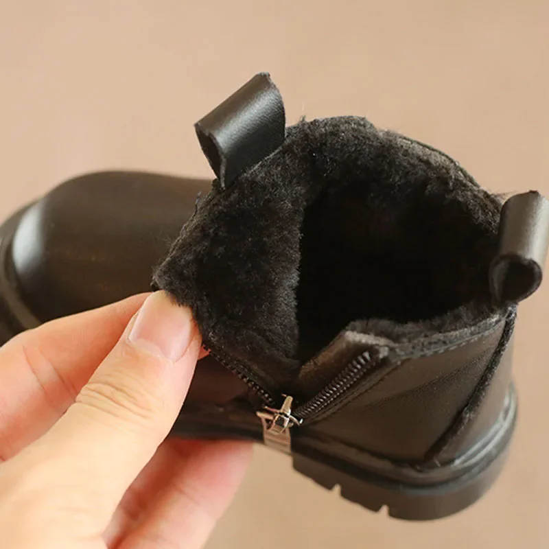 Baby Boots Snow Boots Vintage Children Fur Black White Pink Platform Girls Boys Keep Warm