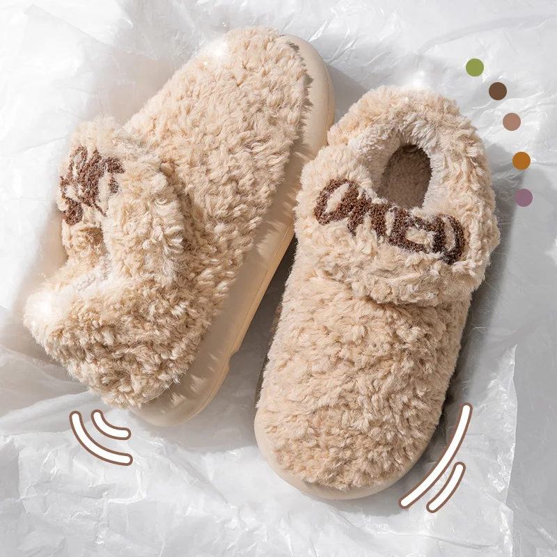 Cotton slippers for women, autumn and winter indoor home, soft bottom for warmth, plush cotton slippers for women, winter 5