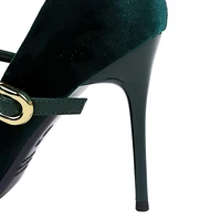 Korean Version Party 10cm 7cm High Heels Women Shoes Thin Heels Velvet Shallow Montage Pointed Toe Metal One-line Buckle Pumps - Image 5