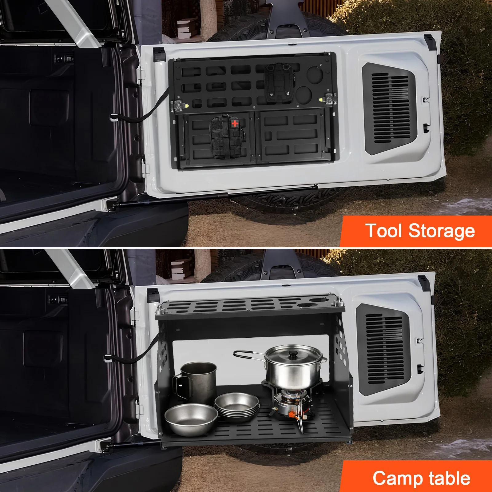 For Ford Bronco Rear Door Folding Workbench Multi-Purpose Auto Picnic Rack Tailgate Storage Rack Car Foldable Storage Table