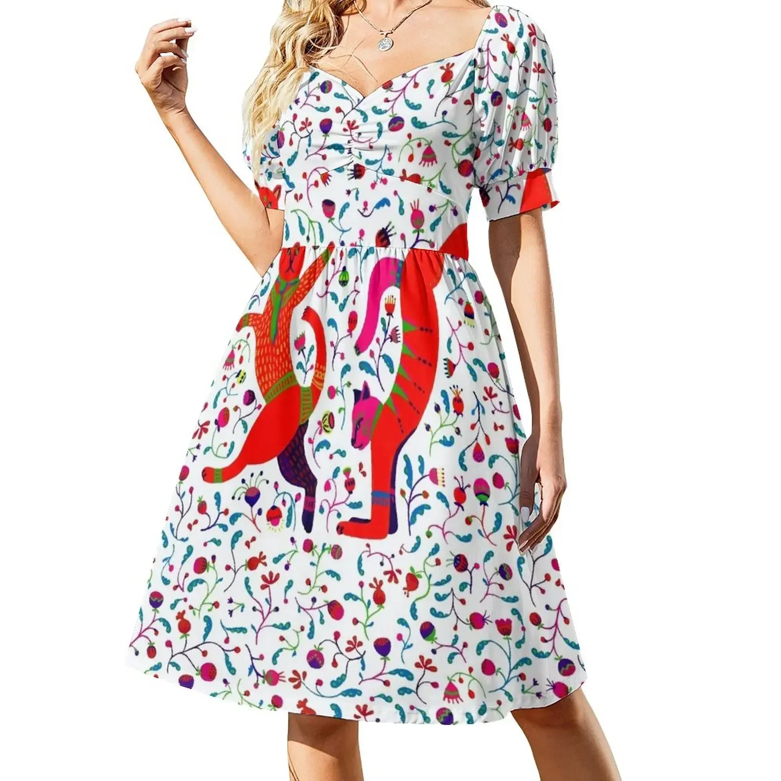 thumbnail image 1 of Vestido Swing de manga corta, vestido de verano, vestido diario, mujer, elegante, de lujo, 1 of 7