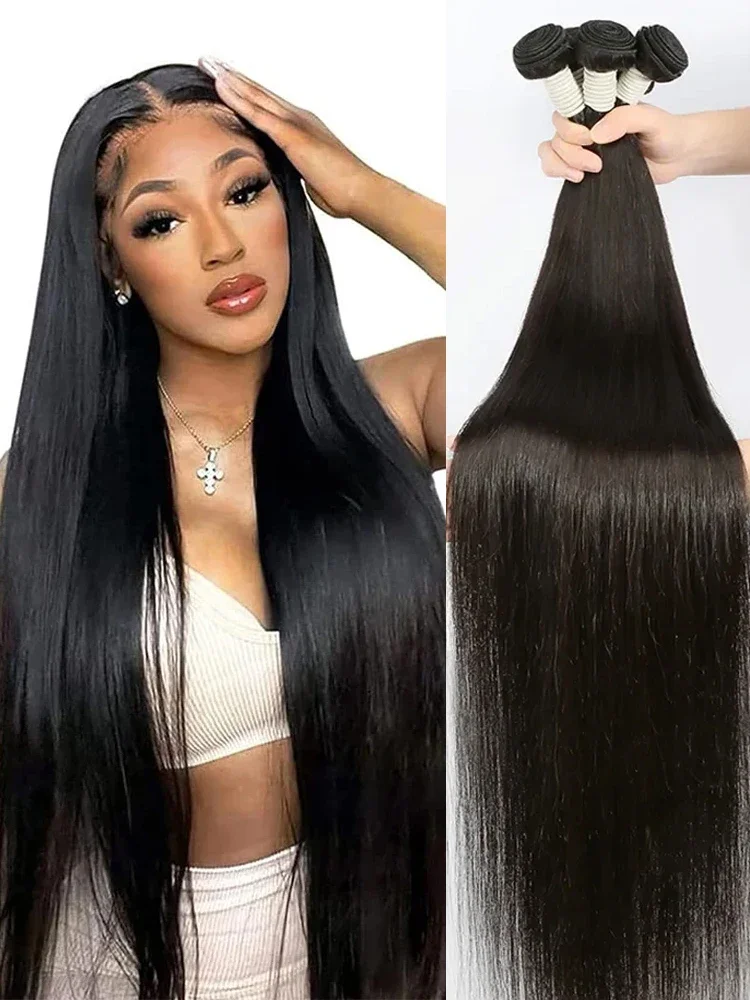 Brazilian Raw Human Hair Bundles 30 Inch Straight 3 4 Bundles Virgin Remy Hair Weft Extensions Women Sew In quickly Weave Bundle 1