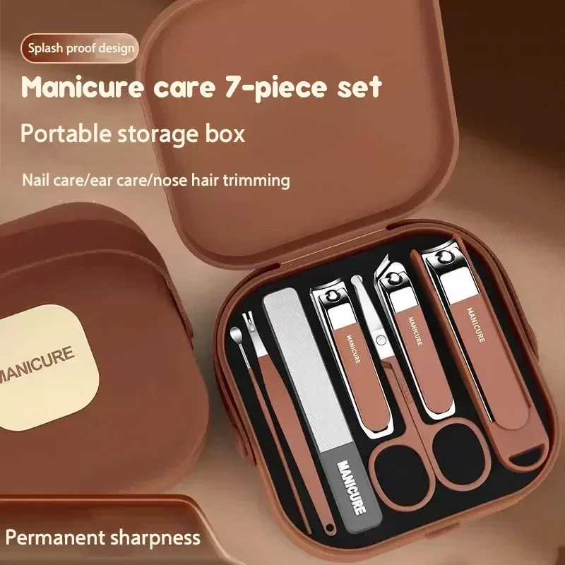 Conjunto de 7 Ferramentas de Proteção Anti-Respingo para Manicure, com Cortadores de Unha Manuais