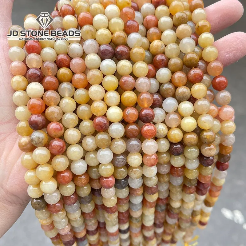 Natural Gold Filigree Jade Round Loose Spacer Stone Beads 4 6 8 10mm