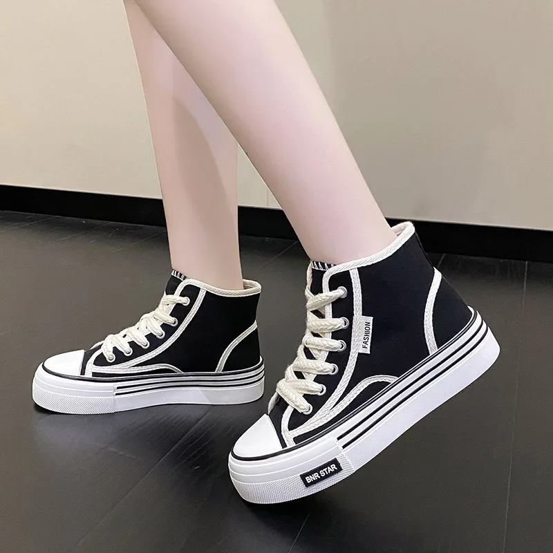 Women Platform Canvas Shoes Height Increasing Chunky Sneakers For youth girls Outdoor trainers Female Ladies Thick Sole Footwear 4