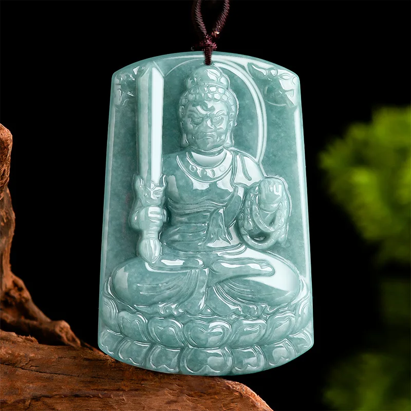 

Maichuang/natural Jade BlueWater Fudo Ming King Emerald Necklace Pendant Fine Jewelry Accessories Couple Men Women Natal Amulet