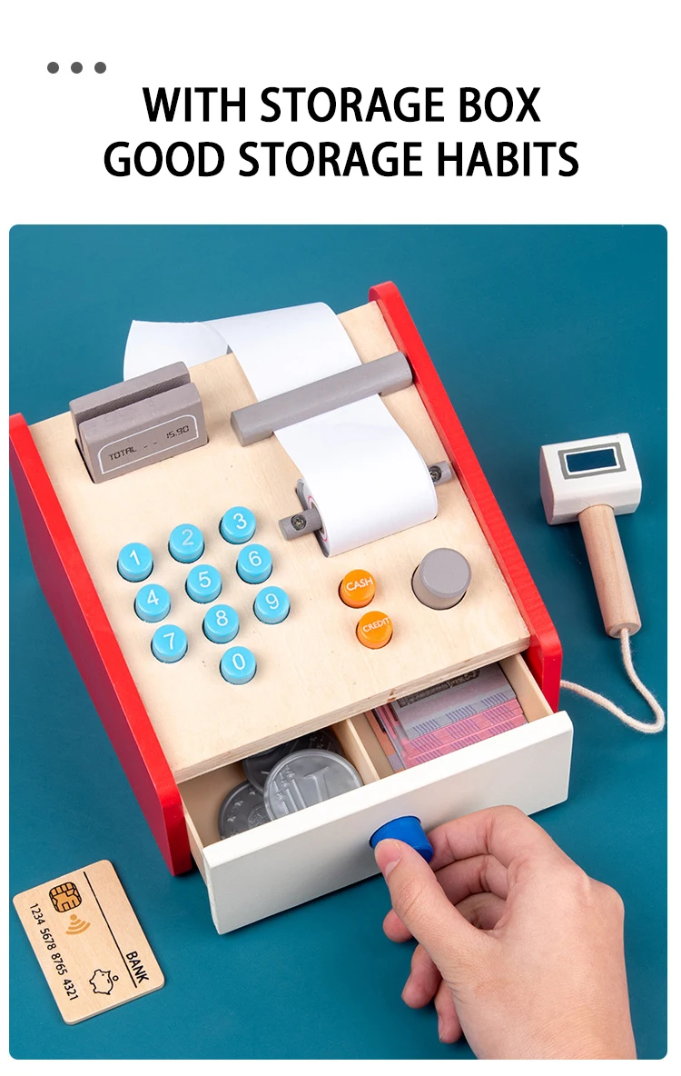 La caissière MontessoriCaisse enregistreuse en bois pour enfants, simulation, maison de jeu