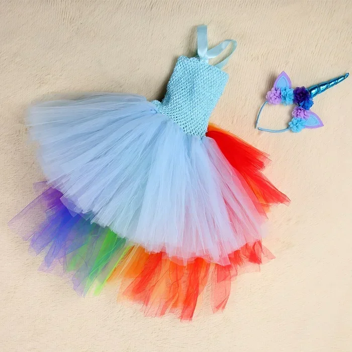 thumbnail image 1 of Vestido de tutú de unicornio y poni para niñas, vestido de tren arcoíris para fiesta de cumpleaños de niños, disfraces de princesa elegantes para niñas, disfraces de Halloween para niños, 1 of 5