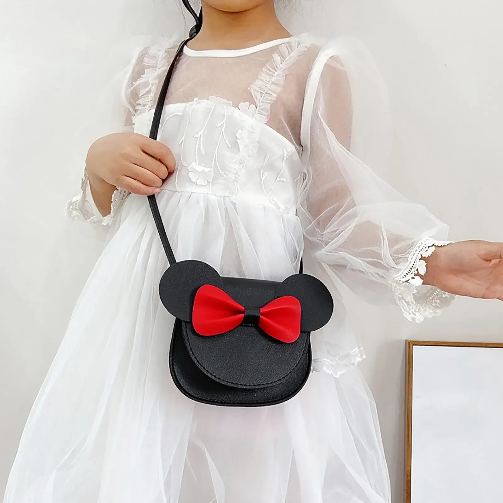 

Baby Girl Crossbody Bag Cartoon Mouse Ear Bowknot Magnetic Snap Shoulder Bag