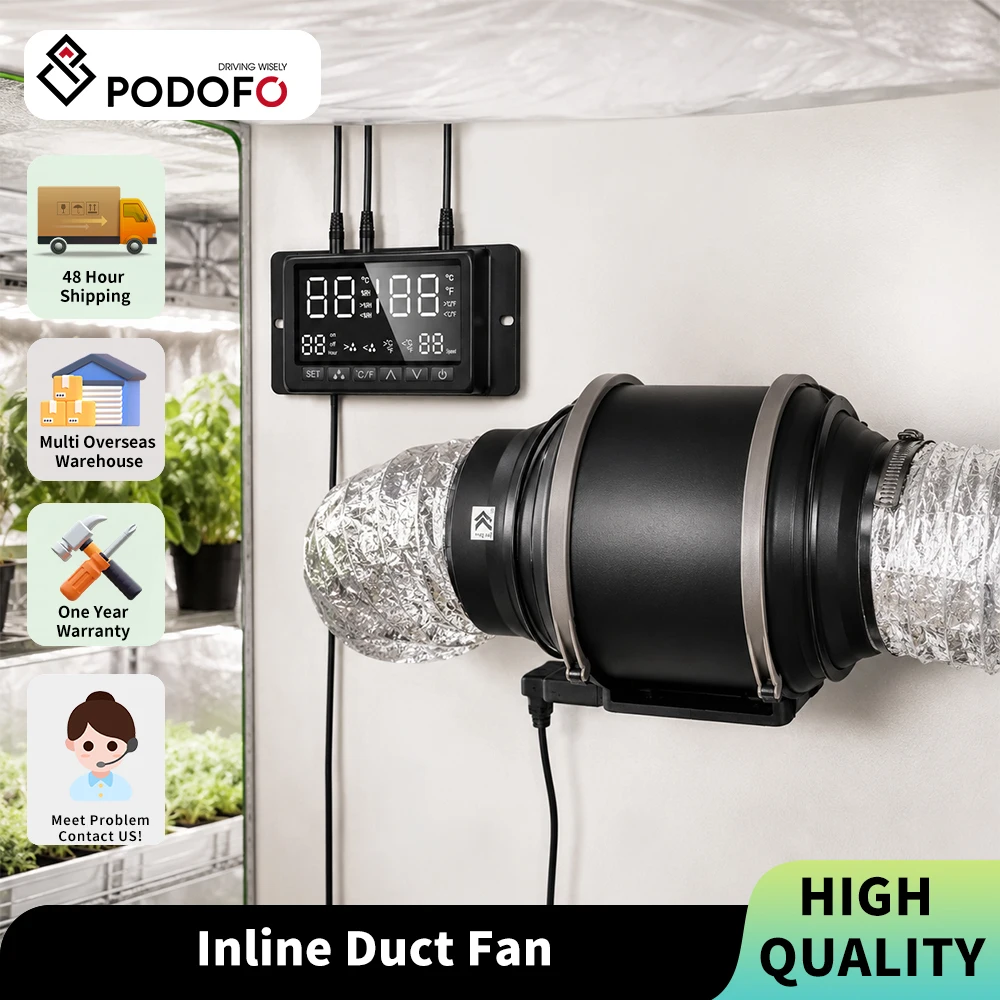 Ventilateur de gaine en ligne Podofo 6 pouces avec contrôleur de température et d'humidité, moteur EC, ventilateur d'extraction pour la maison 1