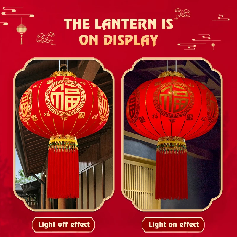 Description Picture 6 of item2024 Chinese New Year Lantern Red Fluffy Lanterns Spring Festival Celebration Good Fortune Lantern For Door Porch Home Decor