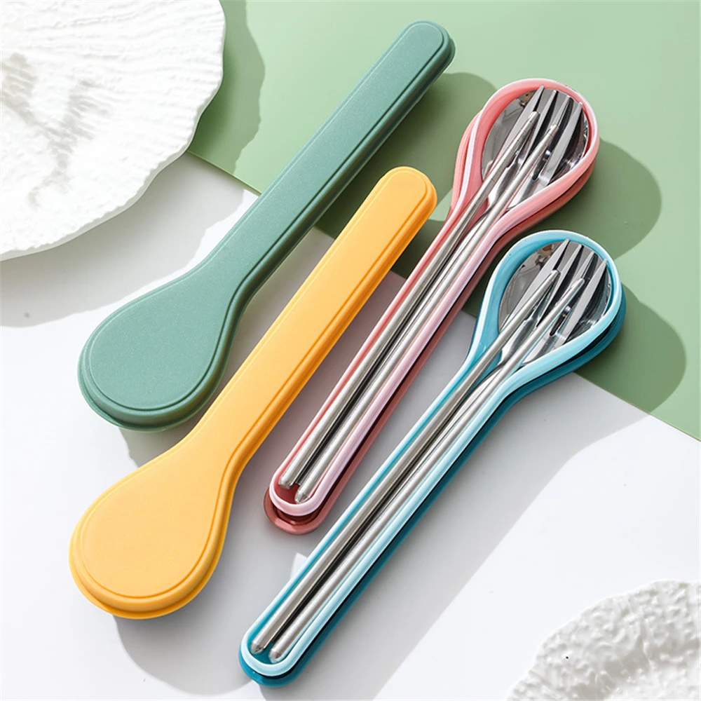 304 Stainless Steel Portable Cutlery Fork Chopsticks Spoon Set Gift Outdoor Student Cutlery Three-piece Set