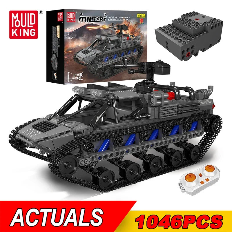 Mold King 20030 Technical Remote Control Military Tank Building Block Ev2 All-Terrain Tracked Vehicle Bricks Toys For Kids Gift