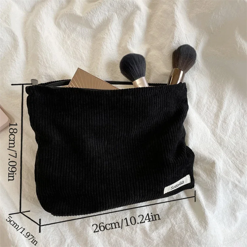 Corduroy Travel Cosmetic Bag Portable Makeup Storage Bag Purses Women Large Capacity Zipper Make Up Organizer Storage Clutch Bag 3
