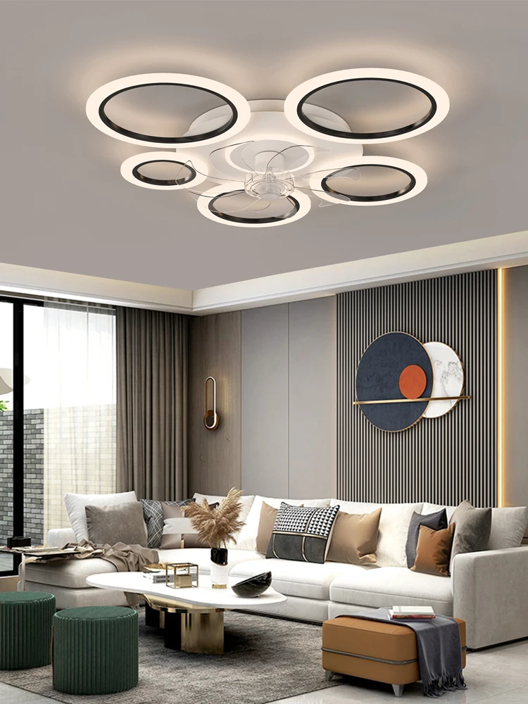 Modern white minimalist circle fan light simple living room ceiling fan smart control ceiling fan light. 2