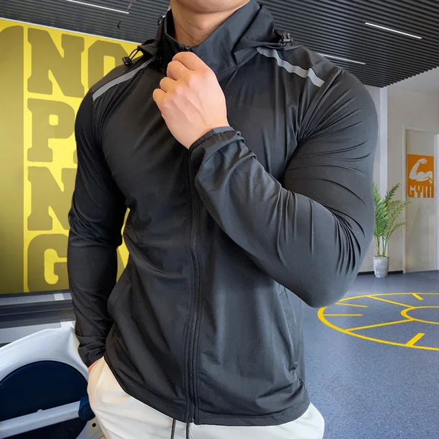 Men Fitness Training Jackets Zipper Pocket Hooded Workout Coat Gym Sportswear Running Hoodies Outdoor Sport Hiking Clothing Tops 4