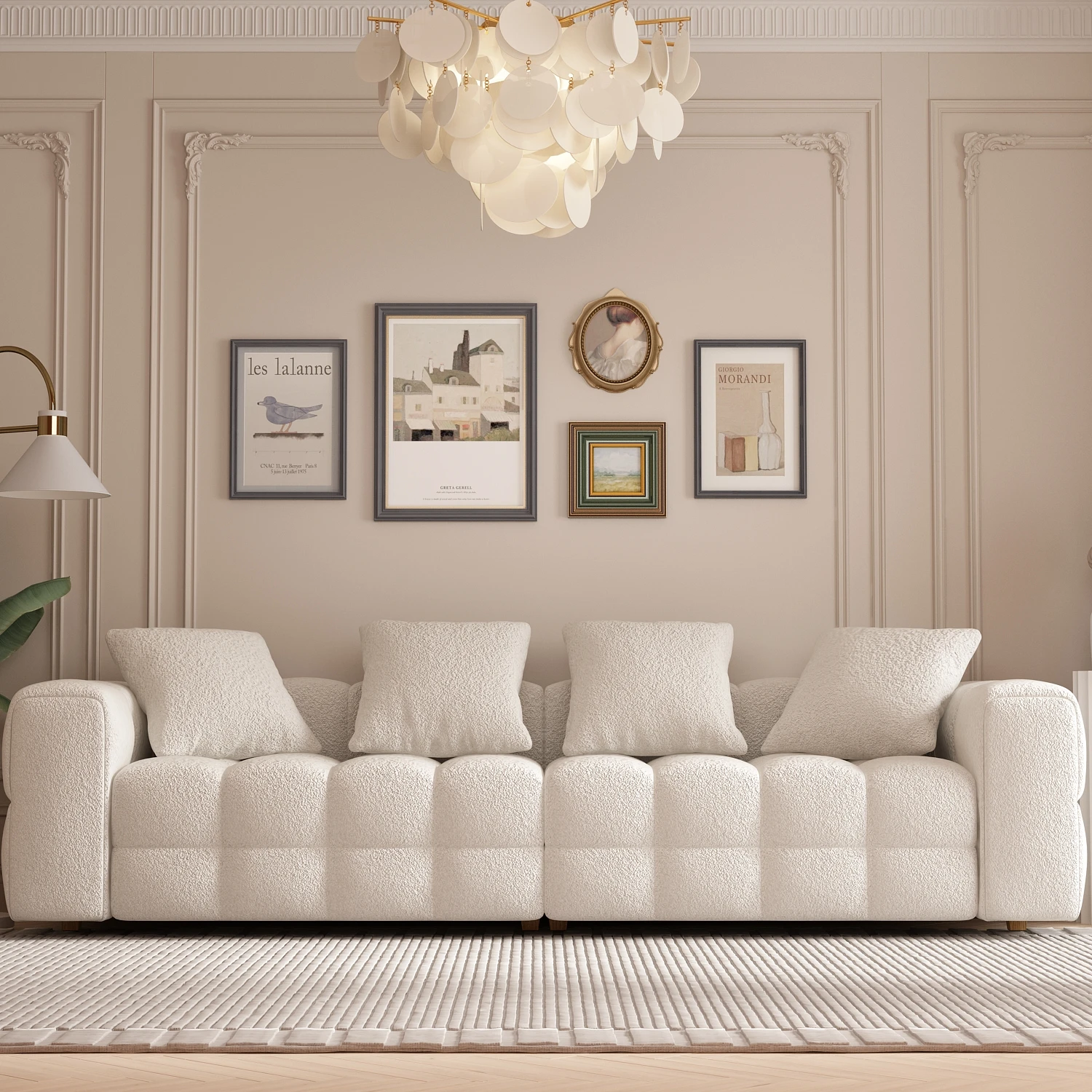 FUFU&GAGA Elegant Wooden Frame Velvet Sofa, Modern 4 Person Couch With 4 Pillows, For Living Room, Modern and Simple Design