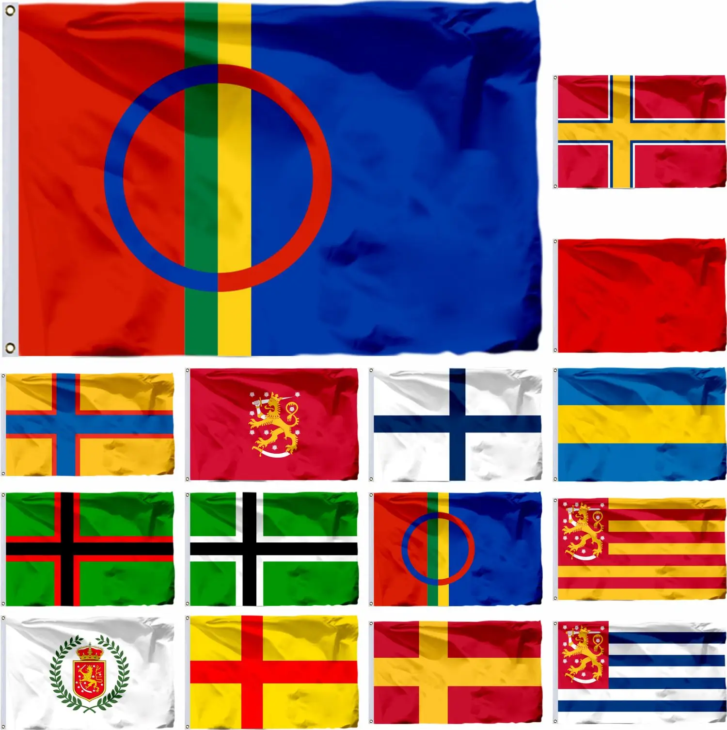 Finland Sami Flag Alkuperalippu and Unofficial Civil 3X5FT Kalmar Union ...